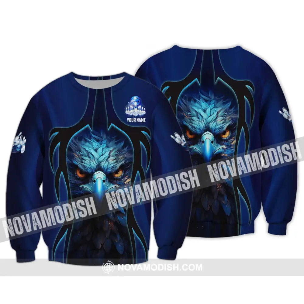 Unisex Shirt - Custom Name Shirt - Bowling Blue Eagle Long Sleeve / S T-shirt