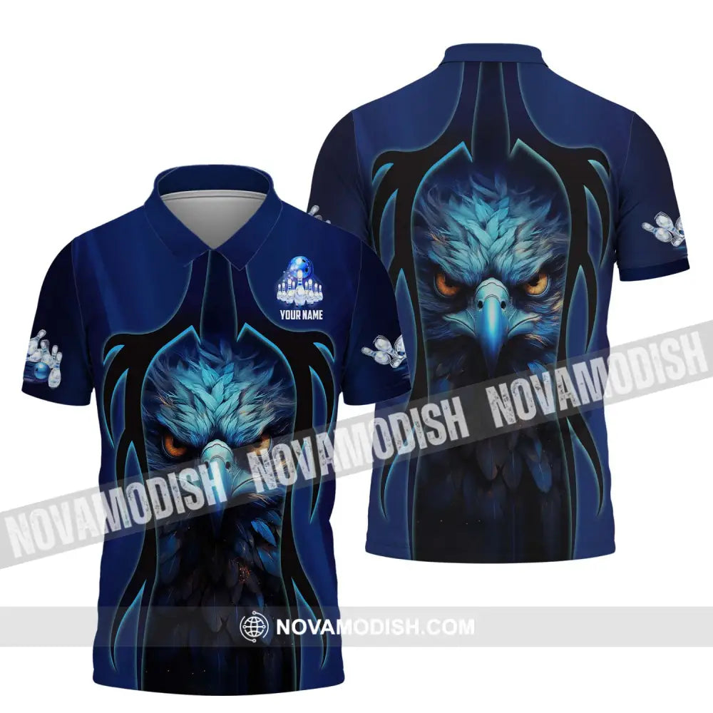 Unisex Shirt - Custom Name Shirt - Bowling Blue Eagle Polo Shirt / S T-shirt