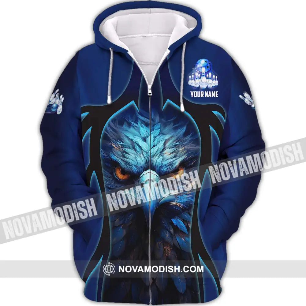 Unisex Shirt - Custom Name Shirt - Bowling Blue Eagle Zipper Hoodie / S T-shirt