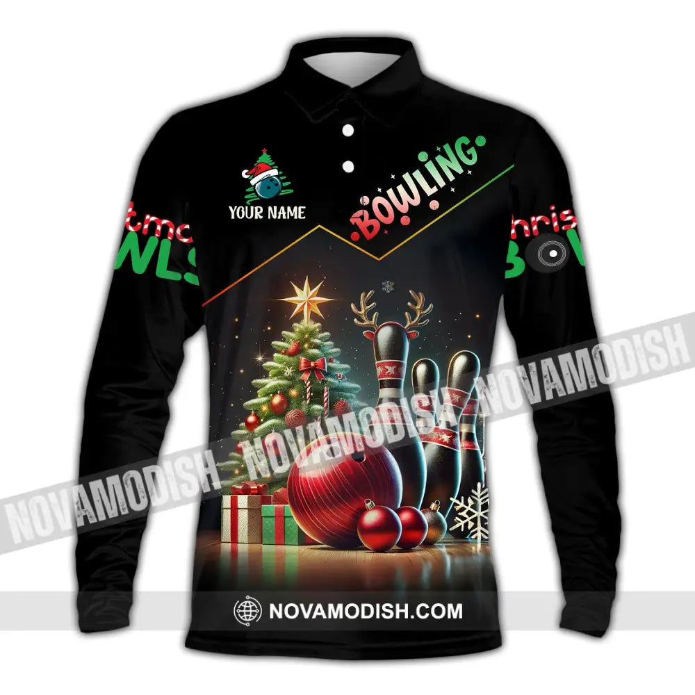 Unisex Shirt Custom Name Bowling Christmas Love Gift Long Sleeve Polo / S T-Shirt