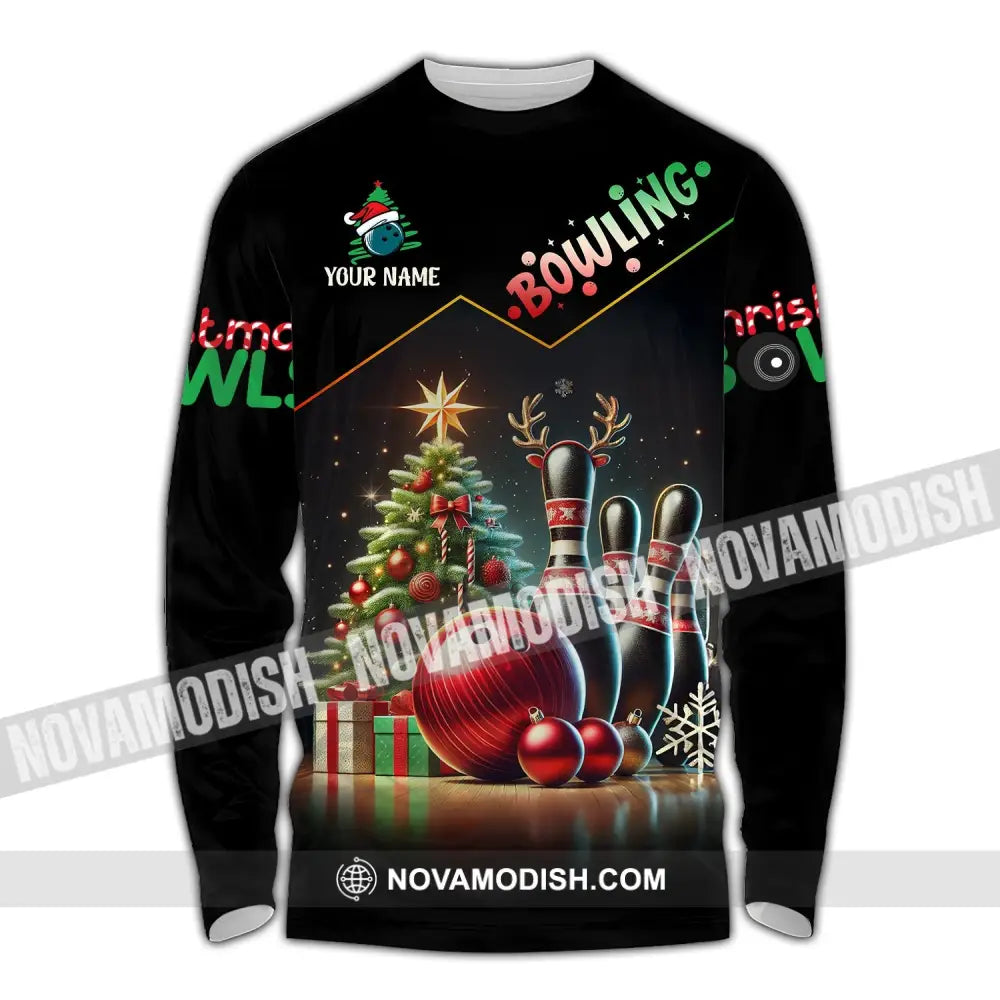 Unisex Shirt Custom Name Bowling Christmas Love Gift Long Sleeve / S T-Shirt