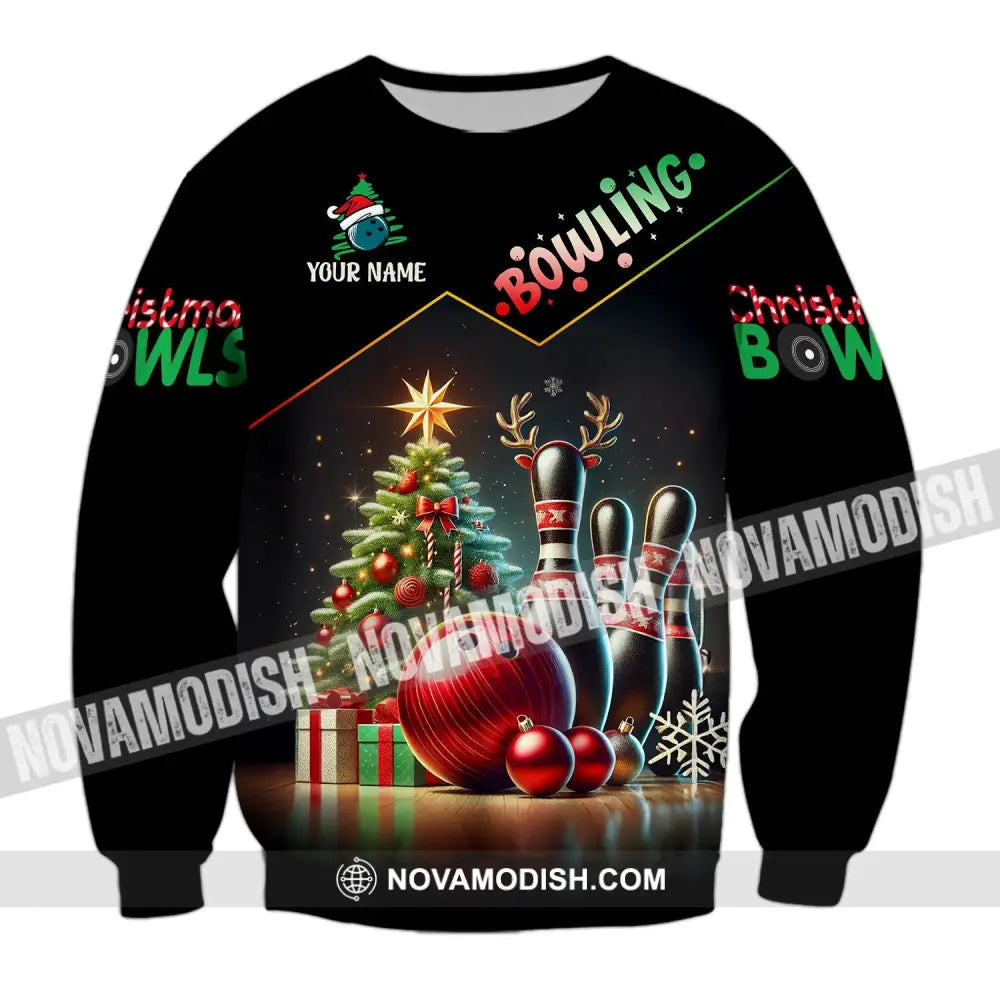 Unisex Shirt Custom Name Bowling Christmas Love Gift Long Sleeve / S T-Shirt