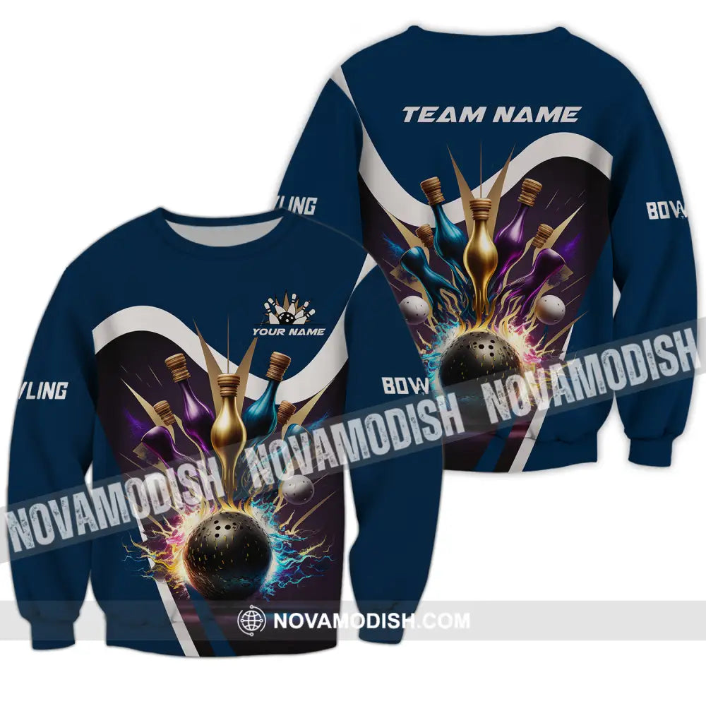 Unisex Shirt - Custom Name Bowling Dark Color Pins Shirt Long Sleeve / S T-shirt