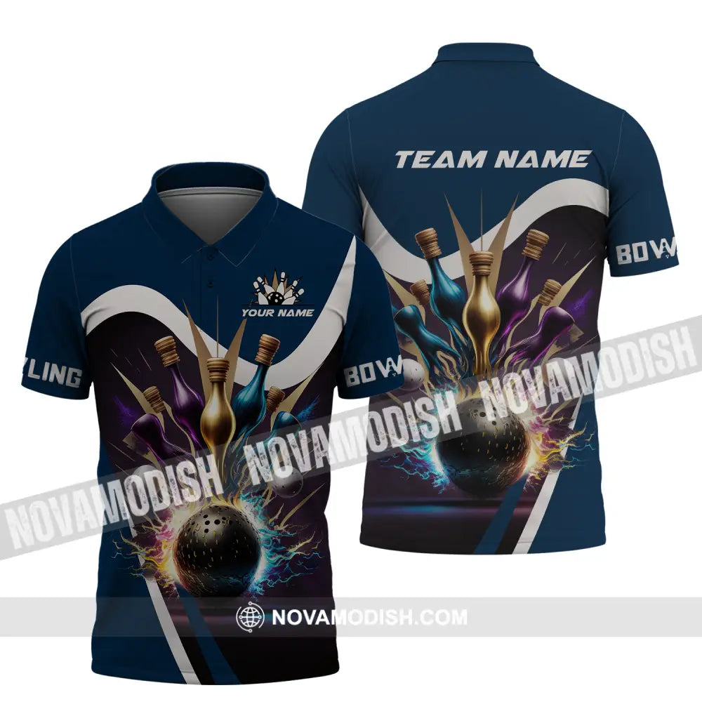 Unisex Shirt - Custom Name Bowling Dark Color Pins Shirt Polo Shirt / S T-shirt