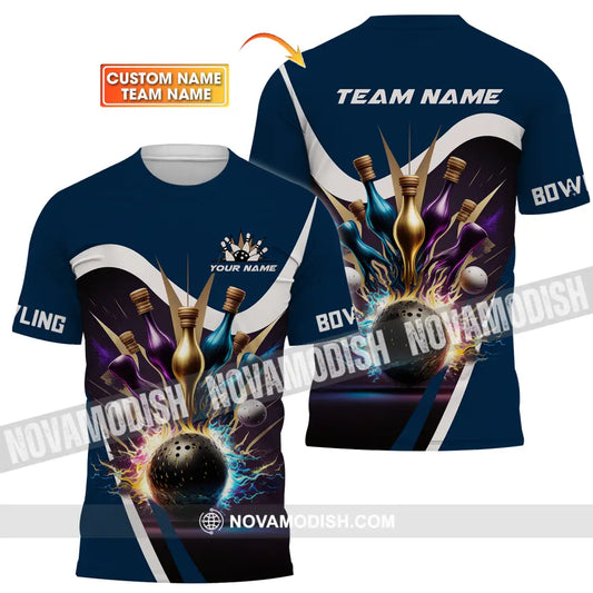 Unisex Shirt - Custom Name Bowling Dark Color Pins Shirt T-shirt