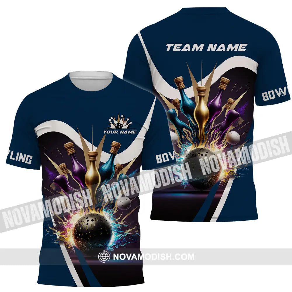 Unisex Shirt - Custom Name Bowling Dark Color Pins Shirt T-Shirt / S T-shirt