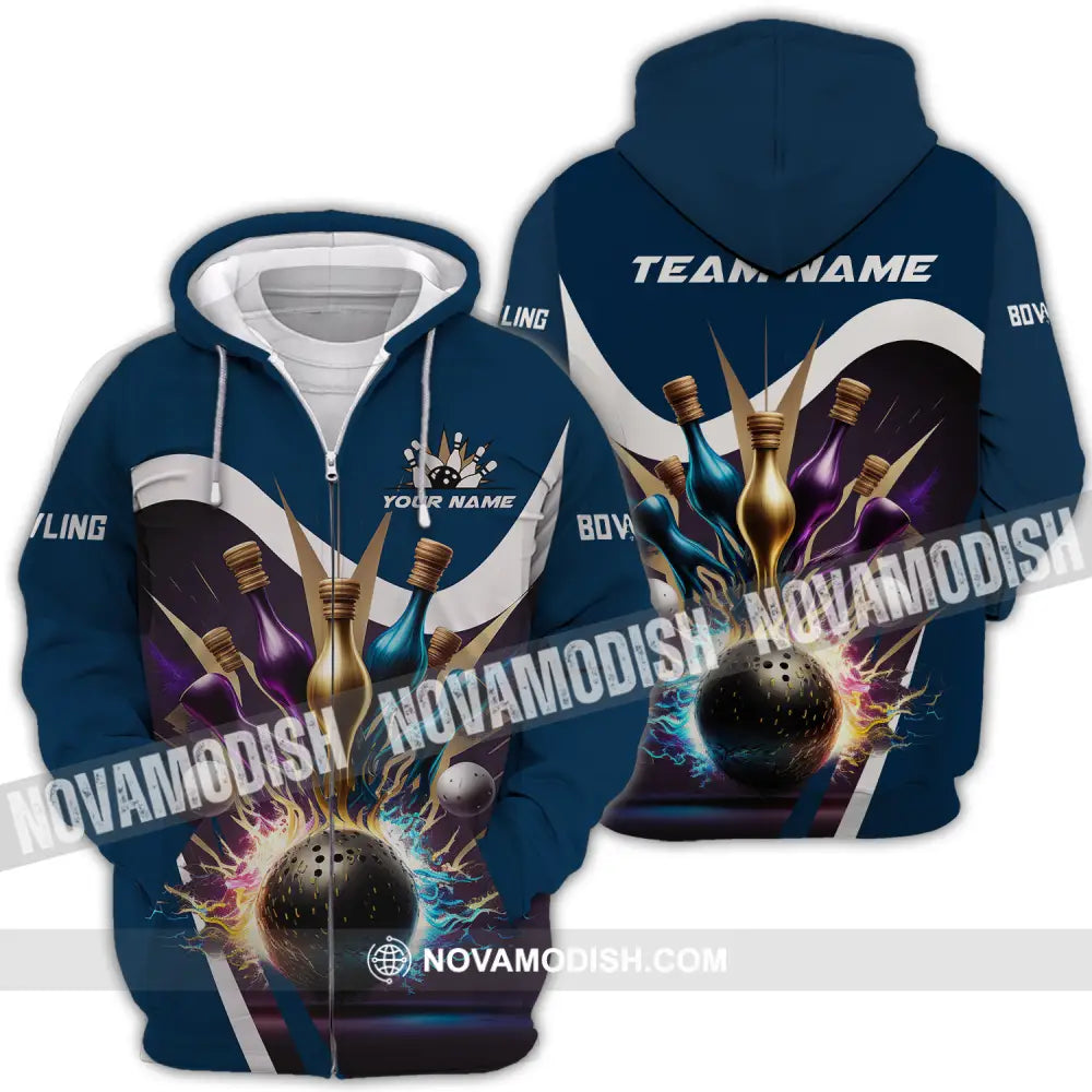 Unisex Shirt - Custom Name Bowling Dark Color Pins Shirt Zipper Hoodie / S T-shirt