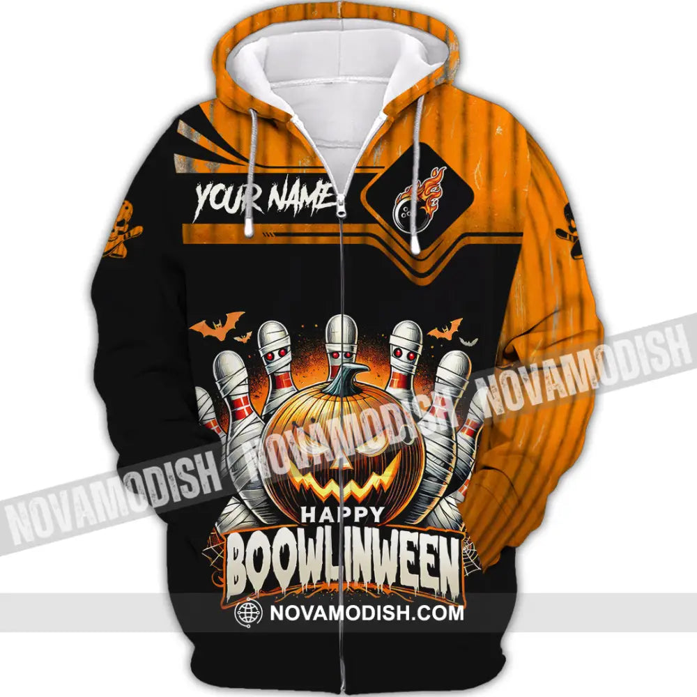 Unisex Shirt Custom Name Bowling Halloween Polo Long Sleeve Gift Zipper Hoodie / S T-Shirt