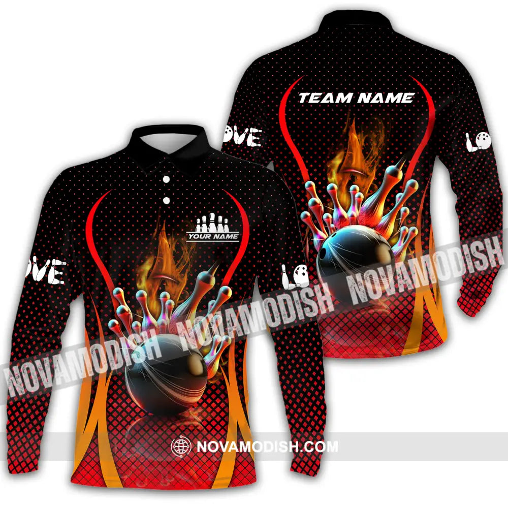 Unisex Shirt - Custom Name Bowling Shirt Long Sleeve Polo / S T-shirt