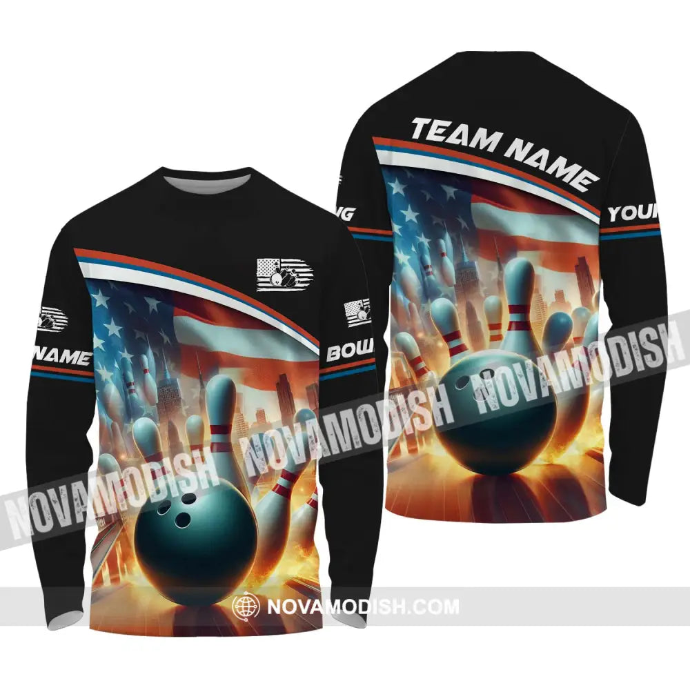 Unisex Shirt Custom Name Bowling Shirt Bowling Love Polo Shirt Long Sleeve Long Sleeve Shirt / S T-shirt