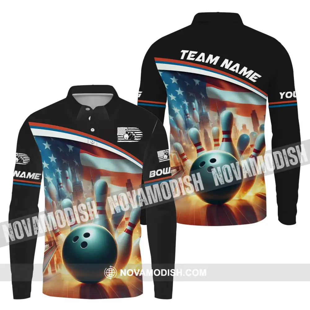 Unisex Shirt Custom Name Bowling Shirt Bowling Love Polo Shirt Long Sleeve Long Sleeve Polo / S T-shirt