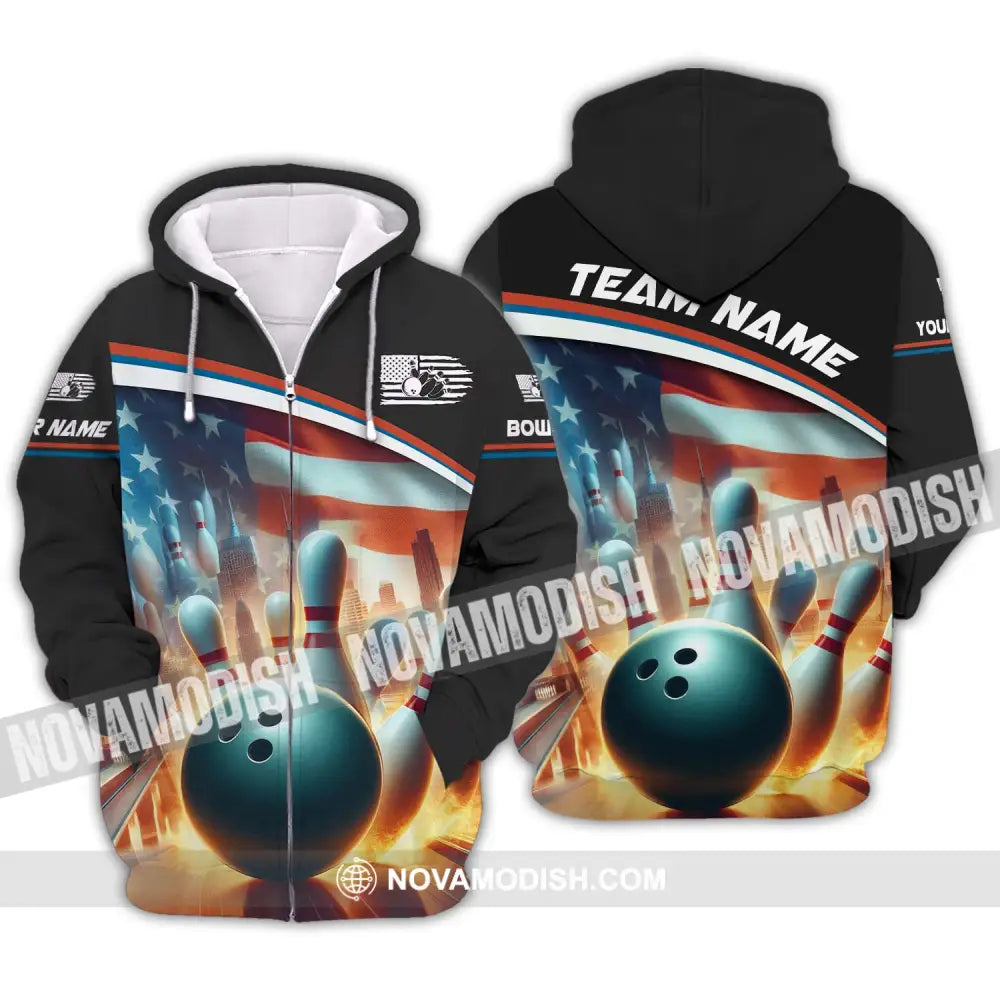 Unisex Shirt Custom Name Bowling Shirt Bowling Love Polo Shirt Long Sleeve Zipper Hoodie / S T-shirt