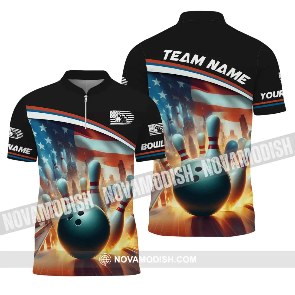 Unisex Shirt Custom Name Bowling Shirt Bowling Love Polo Shirt Long Sleeve Zipper Polo Shirt / S T-shirt