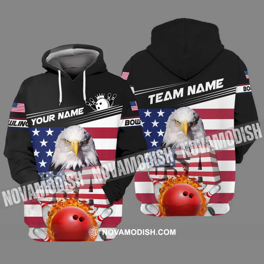 Unisex Shirt - Custom Name Bowling Lover Shirt America Flag Bowling Hoodie / S T-shirt