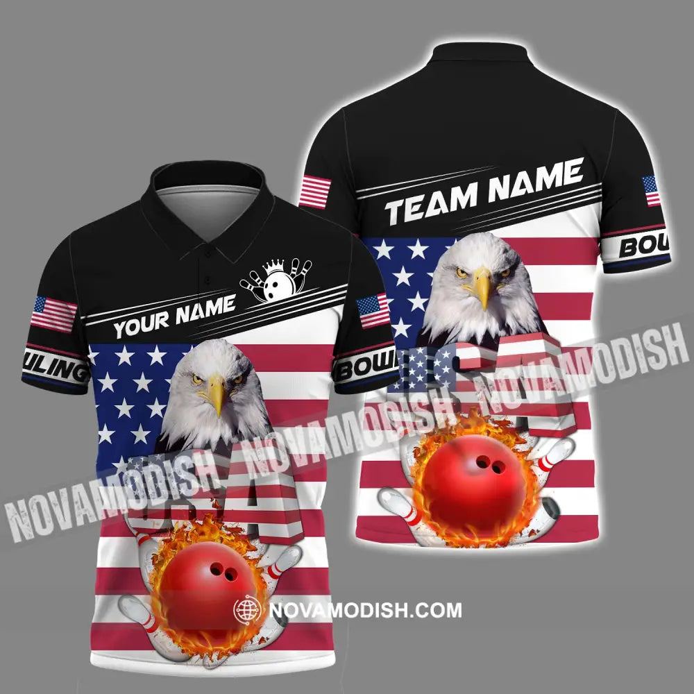 Unisex Shirt - Custom Name Bowling Lover Shirt America Flag Bowling Polo Shirt / S T-shirt