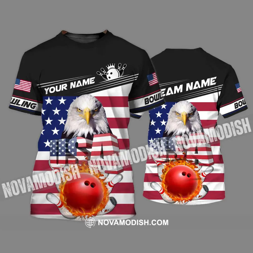 Unisex Shirt - Custom Name Bowling Lover Shirt America Flag Bowling T-Shirt / S T-shirt