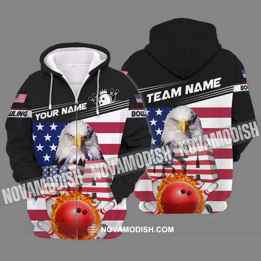 Unisex Shirt - Custom Name Bowling Lover Shirt America Flag Bowling Zipper Hoodie / S T-shirt