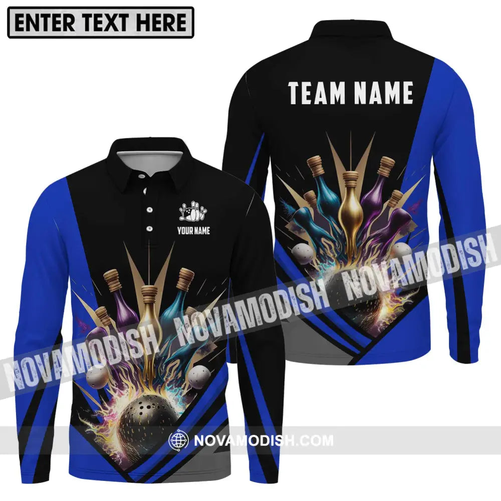 Unisex Shirt - Custom Name Bowling Lover Shirt Color Pins Bowling Long Sleeve Polo / S T-shirt