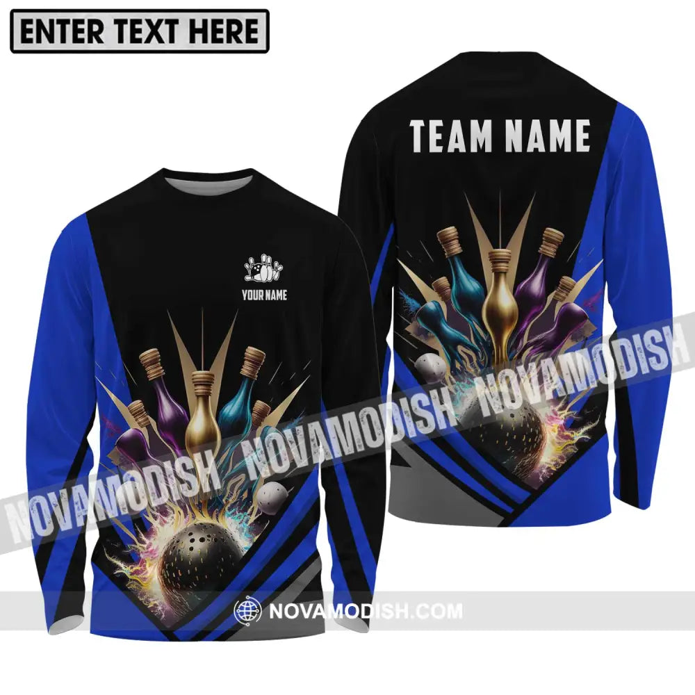 Unisex Shirt - Custom Name Bowling Lover Shirt Color Pins Bowling Long Sleeve Shirt / S T-shirt