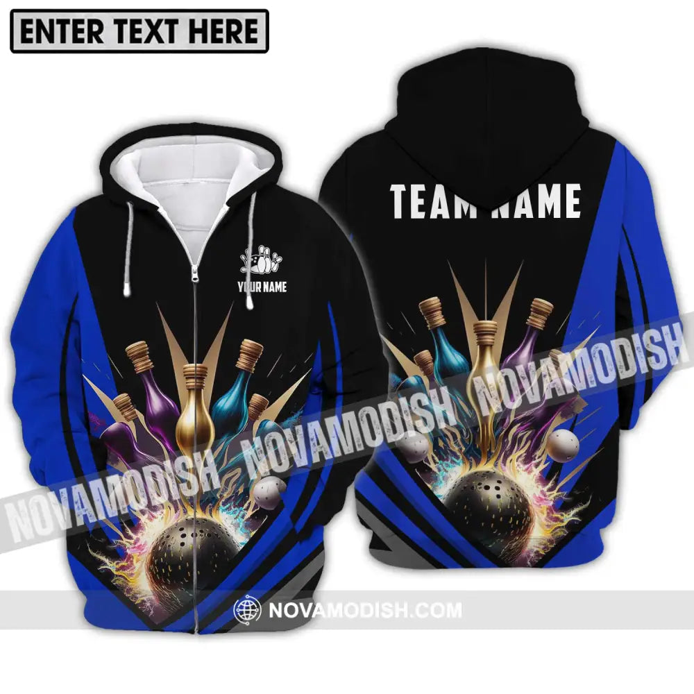 Unisex Shirt - Custom Name Bowling Lover Shirt Color Pins Bowling Zipper Hoodie / S T-shirt