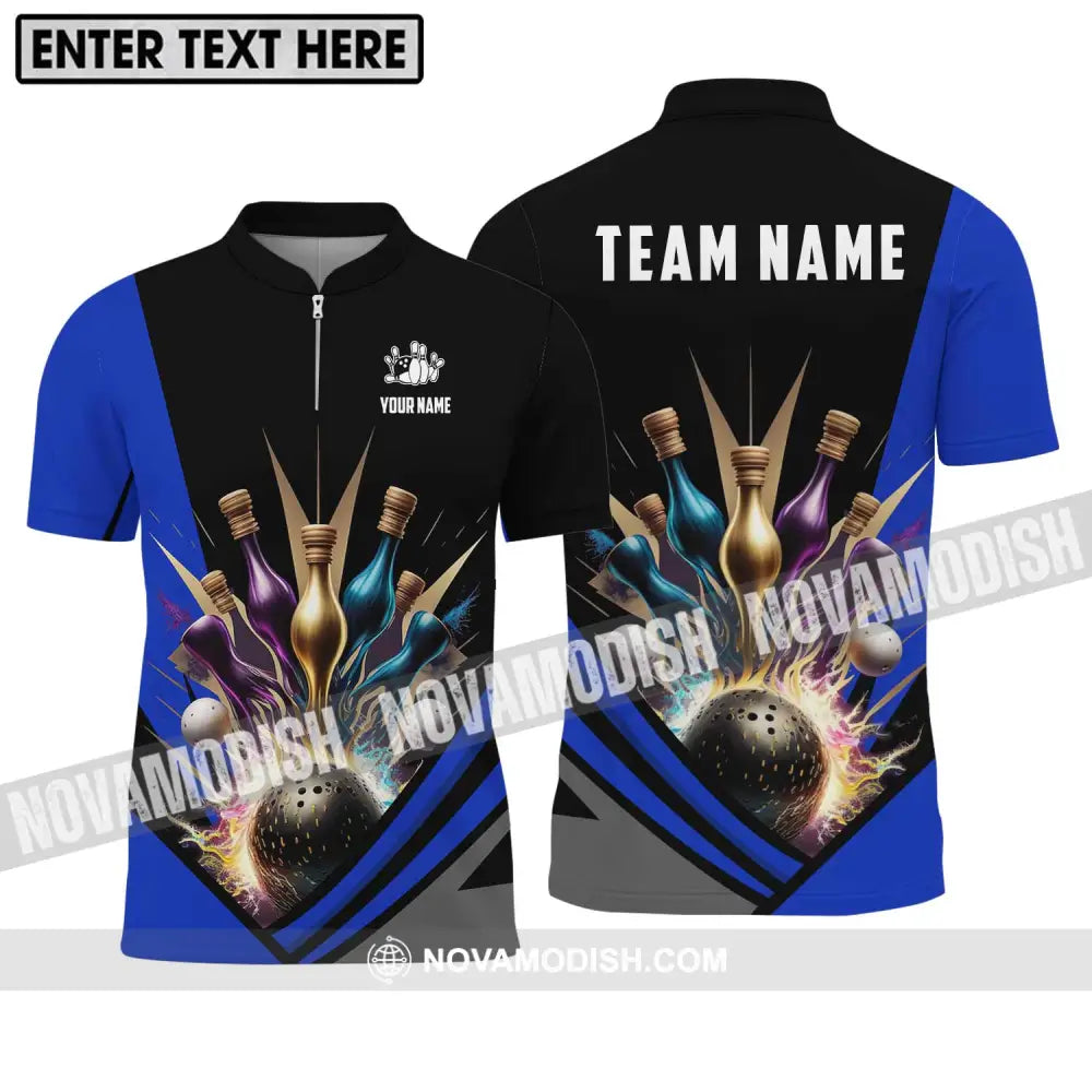 Unisex Shirt - Custom Name Bowling Lover Shirt Color Pins Bowling Zipper Polo Shirt / S T-shirt