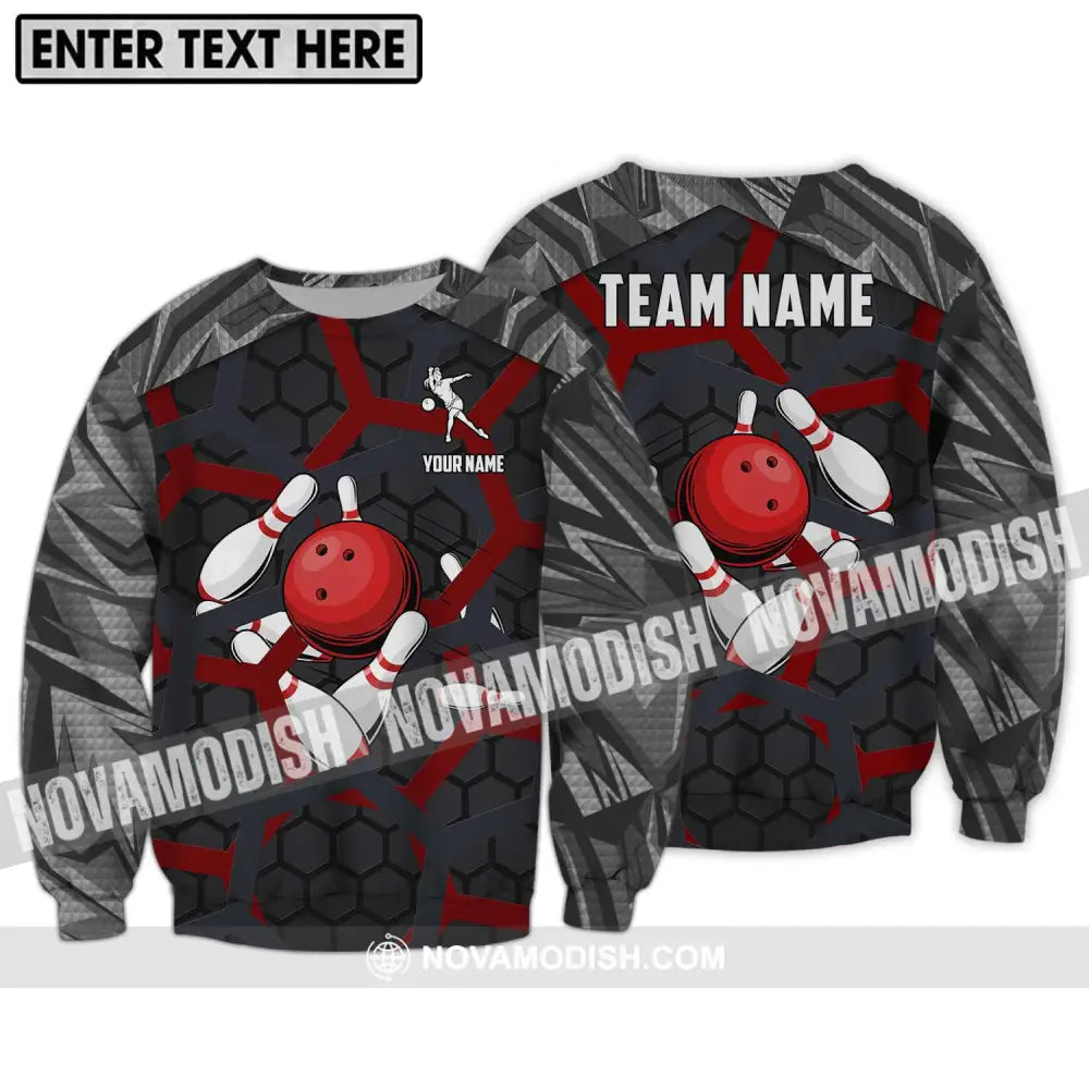 Unisex Shirt - Custom Name Bowling Lover Shirt Red Ball Long Sleeve / S T-shirt