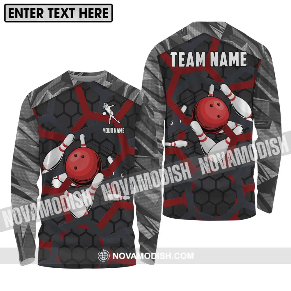 Unisex Shirt - Custom Name Bowling Lover Shirt Red Ball Long Sleeve Shirt / S T-shirt