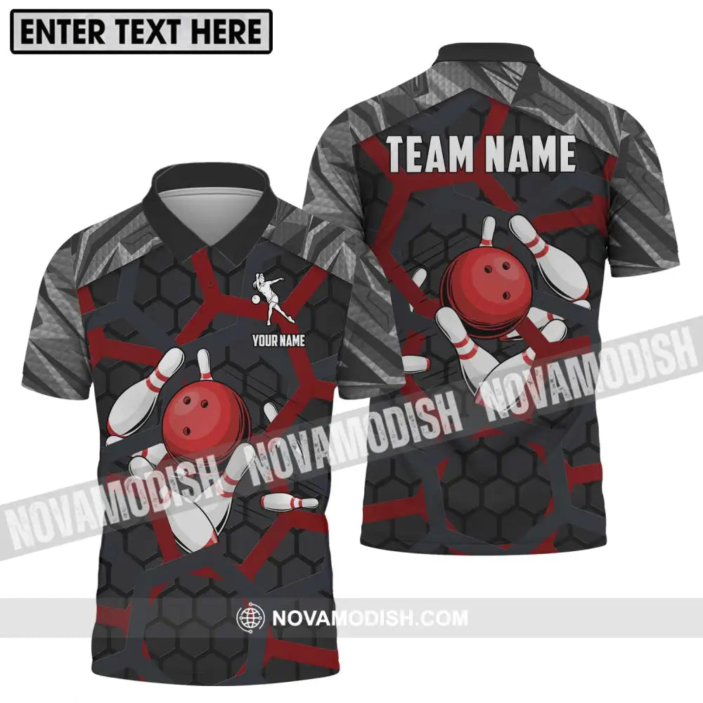 Unisex Shirt - Custom Name Bowling Lover Shirt Red Ball Polo Shirt / S T-shirt