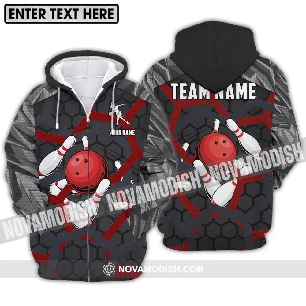 Unisex Shirt - Custom Name Bowling Lover Shirt Red Ball Zipper Hoodie / S T-shirt