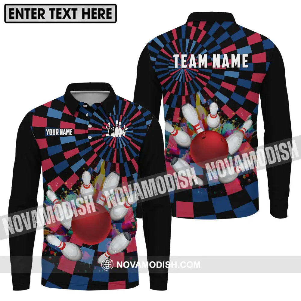 Unisex Shirt - Custom Name Bowling Lover Shirt Retro Bowling Long Sleeve Polo / S T-shirt