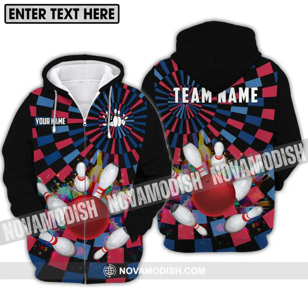 Unisex Shirt - Custom Name Bowling Lover Shirt Retro Bowling Zipper Hoodie / S T-shirt