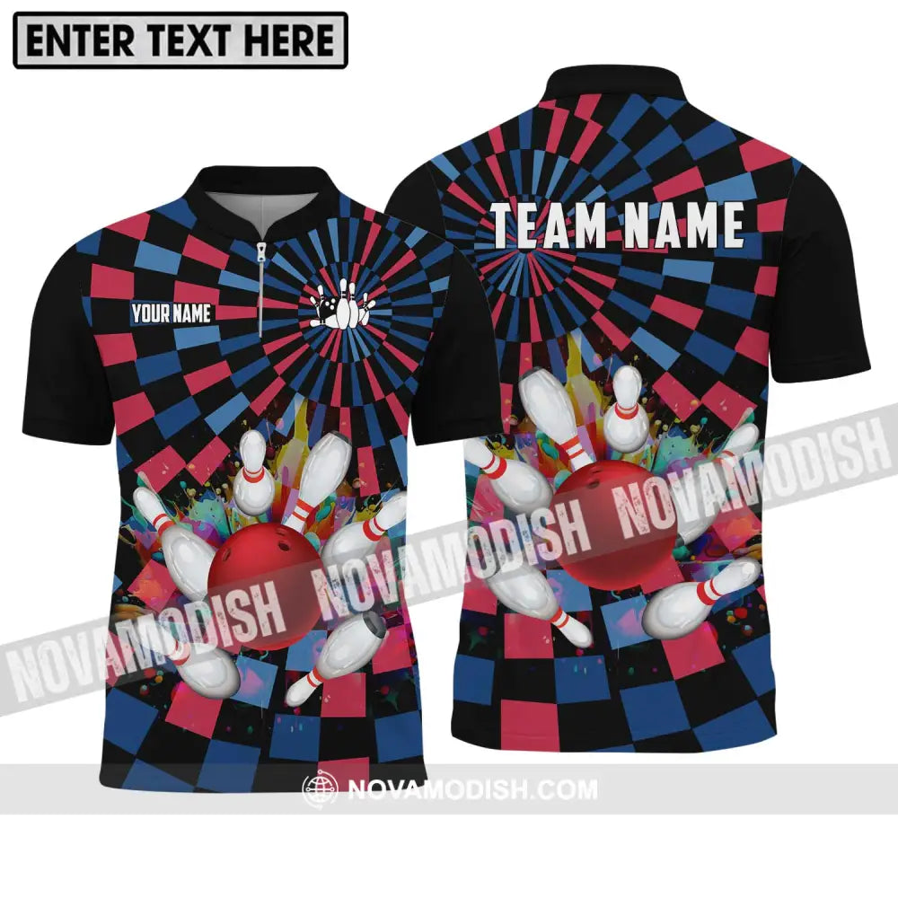 Unisex Shirt - Custom Name Bowling Lover Shirt Retro Bowling Zipper Polo Shirt / S T-shirt