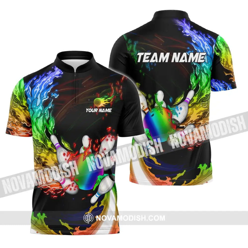 Unisex Shirt Custom Name Bowling Polo T-Shirt Hoodie Long Sleeve Zipper / S