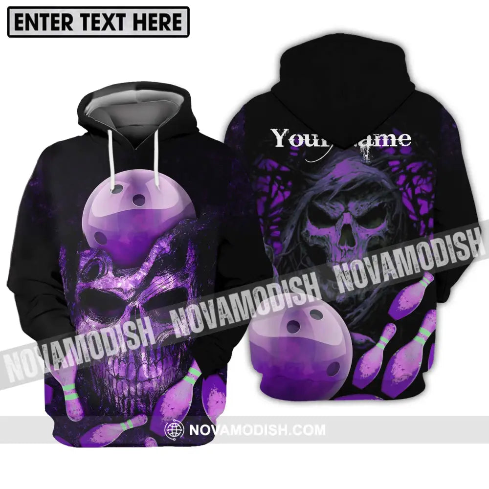 Unisex Shirt - Custom Name Bowling Purple Skull Shirt Hoodie / S T-shirt