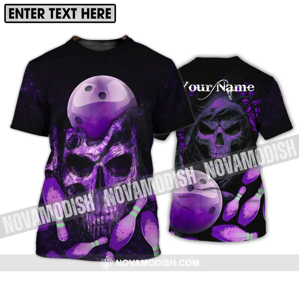 Unisex Shirt - Custom Name Bowling Purple Skull Shirt T-Shirt / S T-shirt