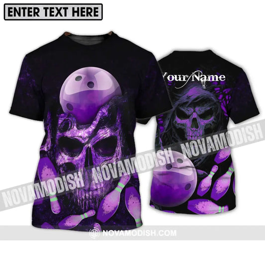 Unisex Shirt - Custom Name Bowling Purple Skull Shirt T-Shirt / S T-shirt
