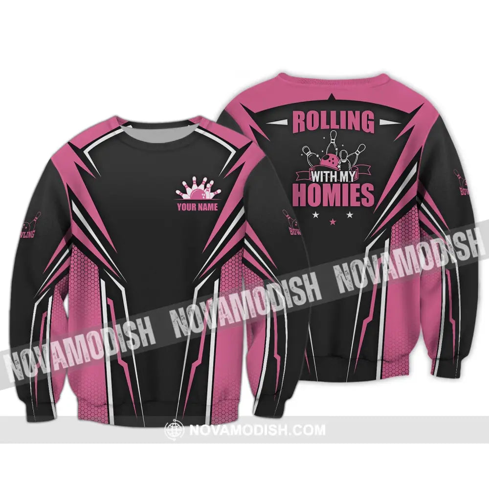 Unisex Shirt - Custom Name Shirt - Bowling Rolling With My Homies Long Sleeve / S T-shirt