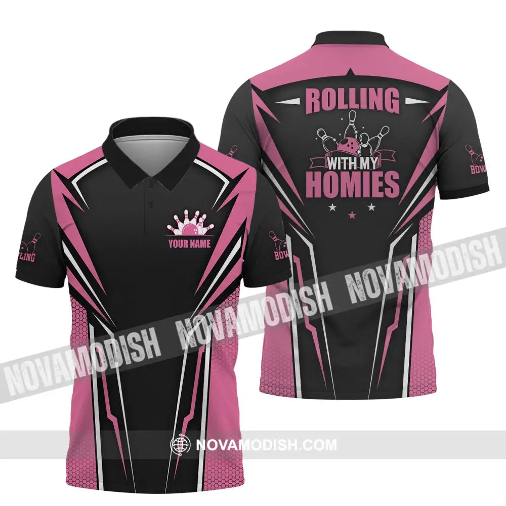 Unisex Shirt - Custom Name Shirt - Bowling Rolling With My Homies Polo Shirt / S T-shirt