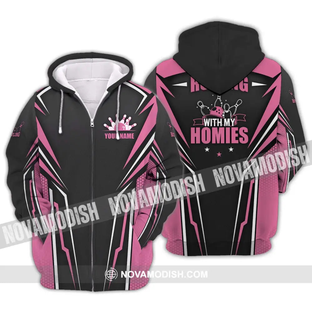 Unisex Shirt - Custom Name Shirt - Bowling Rolling With My Homies Zipper Hoodie / S T-shirt