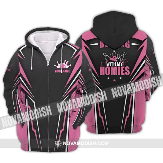 Unisex Shirt - Custom Name Shirt - Bowling Rolling With My Homies Zipper Hoodie / S T-shirt