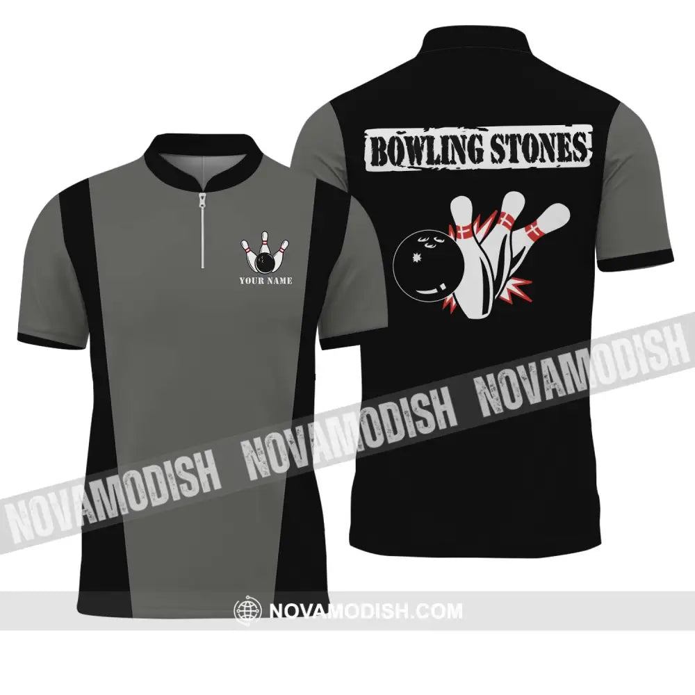 Unisex Shirt - Custom Name Shirt Bowling Stones Shirt Zipper Polo Shirt / S T-shirt