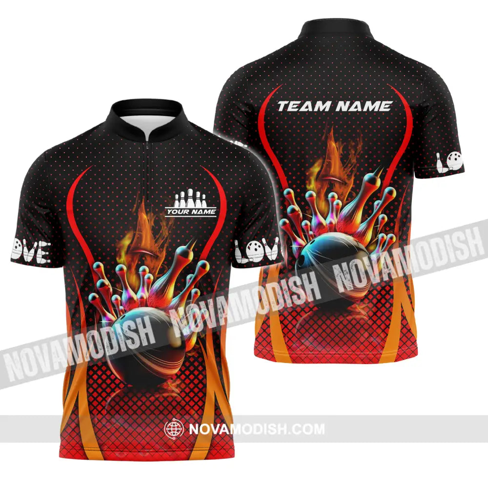 Unisex Shirt - Custom Name Bowling Shirt Zipper Polo Shirt / S T-shirt