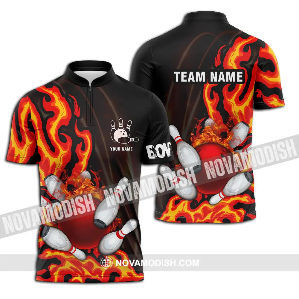 Unisex Shirt - Custom Name Shirt Bowling Zipper Polo Shirt / S T-shirt