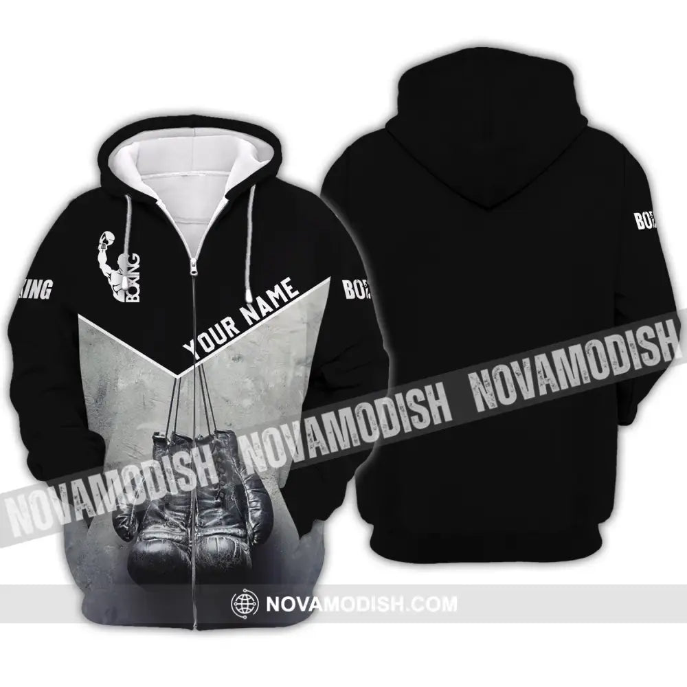 Unisex Shirt - Custom Name Shirt - Boxing Black And White Shirt Zipper Hoodie / S T-shirt