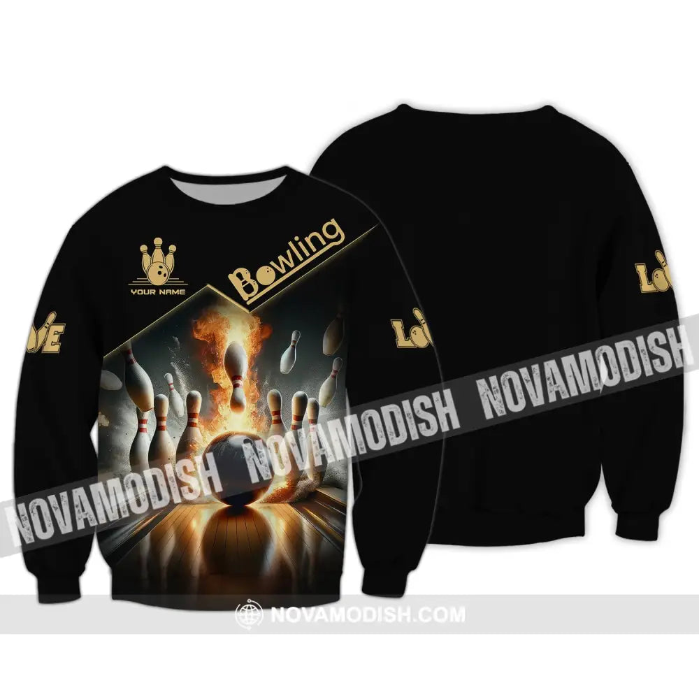 Unisex Shirt - Custom Name Boxing Fire Bowling Ball Shirt For Bowling Lover Long Sleeve / S T-shirt