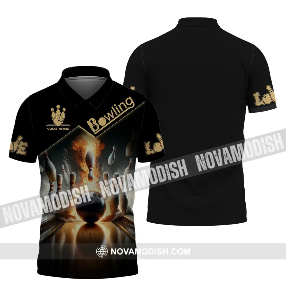 Unisex Shirt - Custom Name Boxing Fire Bowling Ball Shirt For Bowling Lover Polo Shirt / S T-shirt
