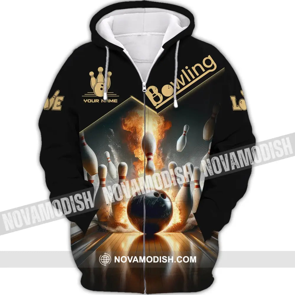 Unisex Shirt - Custom Name Boxing Fire Bowling Ball Shirt For Bowling Lover Zipper Hoodie / S T-shirt