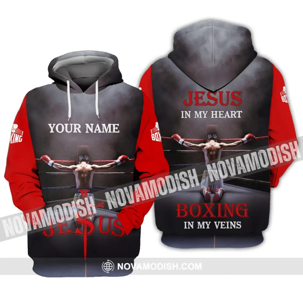 Unisex Shirt - Custom Name Boxing Shirt - Gift For Boxing Lover Jeus In My Heart Boxing In My Veins Hoodie / S T-shirt
