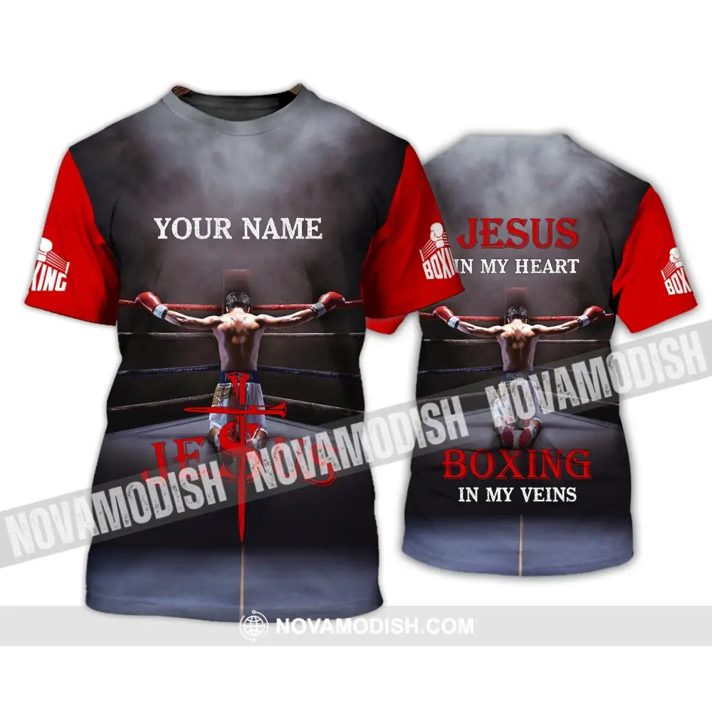 Unisex Shirt - Custom Name Boxing Shirt - Gift For Boxing Lover Jeus In My Heart Boxing In My Veins T-Shirt / S T-shirt
