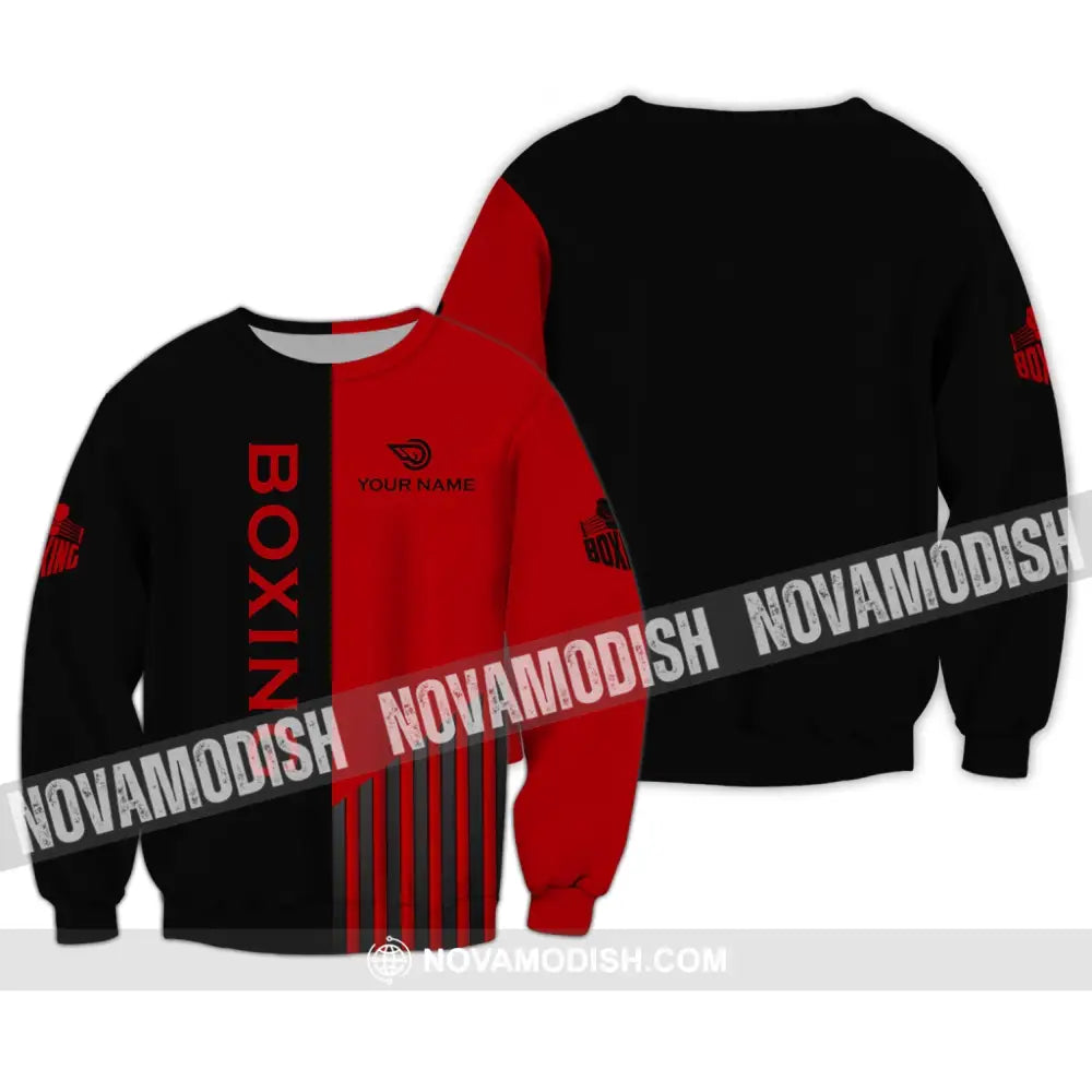 Unisex Shirt - Custom Name Boxing Shirt - Gift For Boxing Player Black And Red Boxing 3D Shirt Long Sleeve / S T-shirt